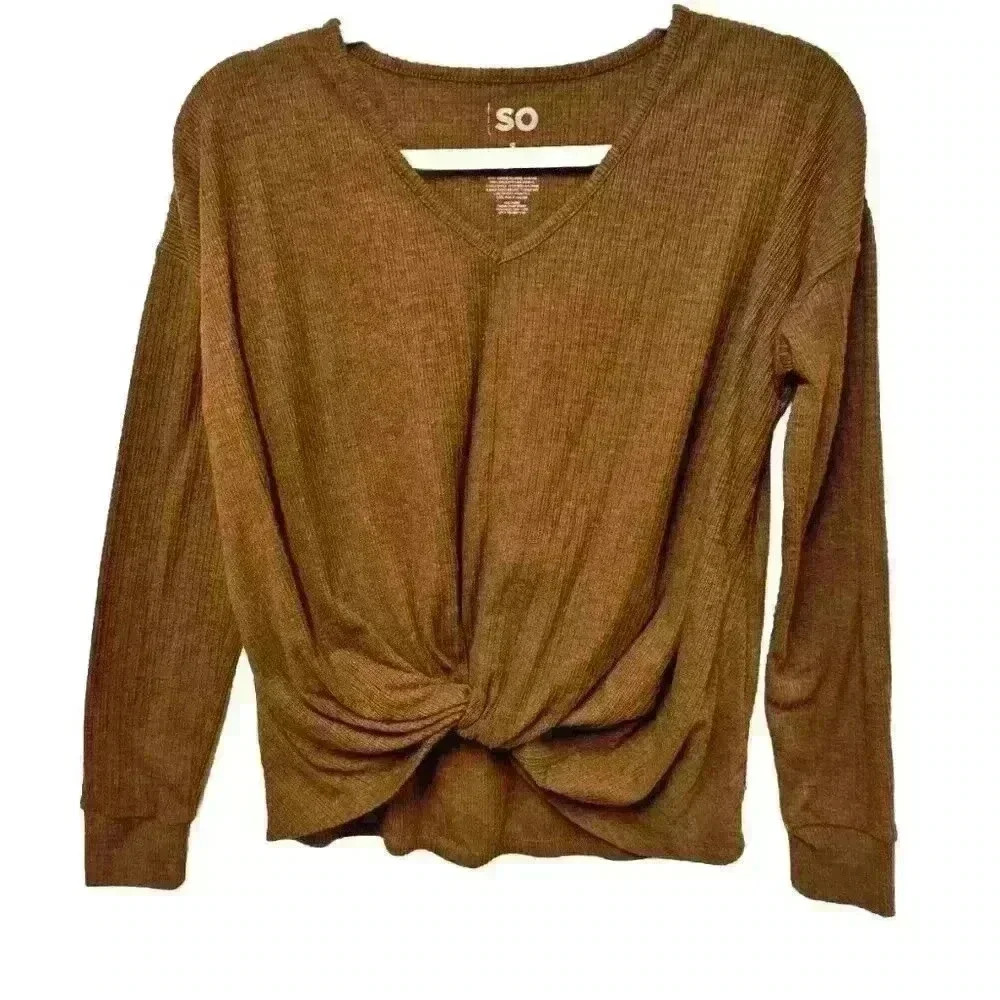 SO Long Sleeve Brown Women’s Top With Front Twist Small